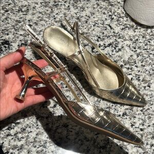 Nine West Gold Slingback Pointed Toe Heels